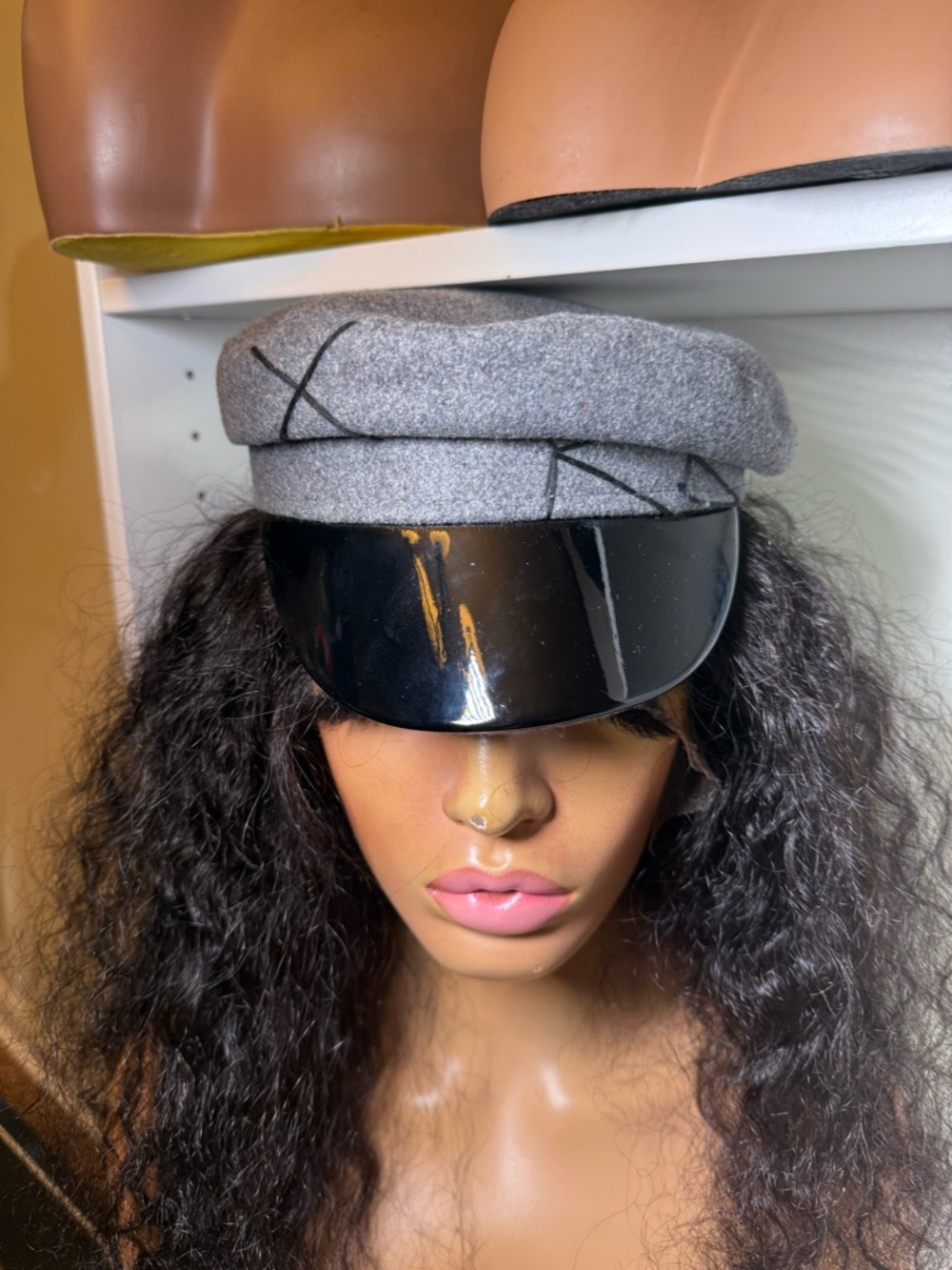 Gray Wool Visor Cap with Black Patent Brim